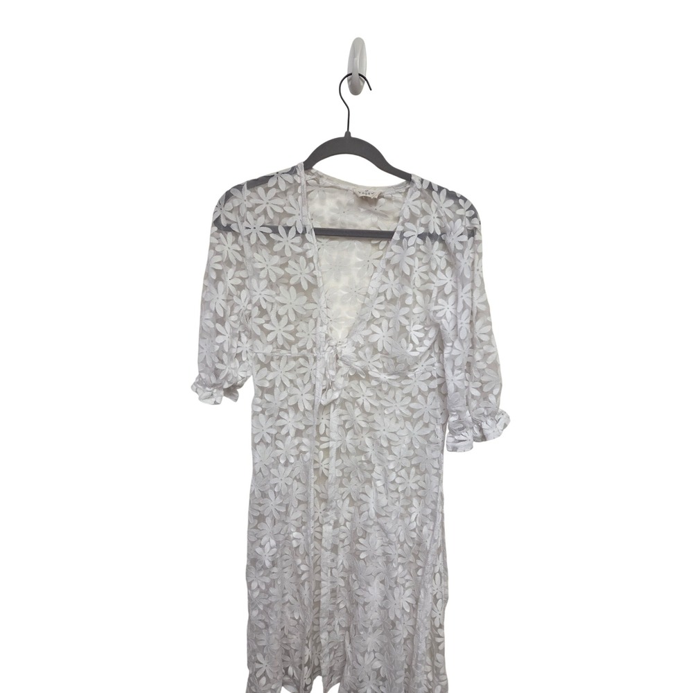 Ember White Floral Lace Tie Front Midi Dress‎ Womens Size S Summer